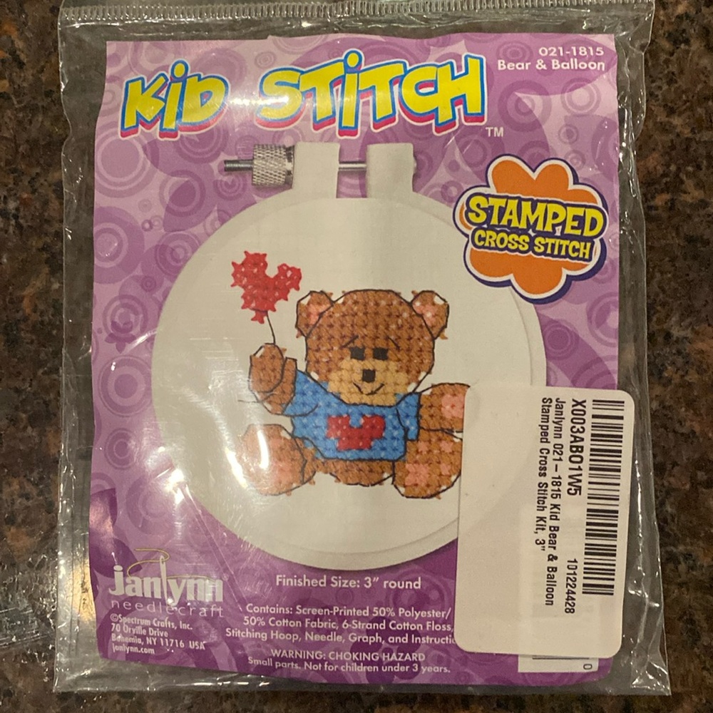 Kid Stitch Cross Stitch Kit, Bear with Balloon